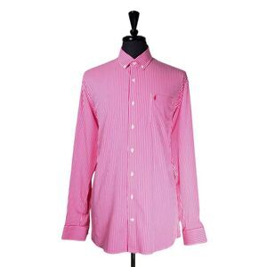 Johnnie-O Mens XL Shirt Pink Striped Stretch Bamboo Rayon Button Up Long Sleeve